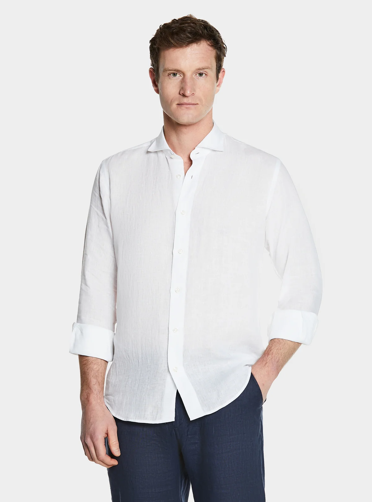 Camicia collo francese in lino tinta unita - Image 2