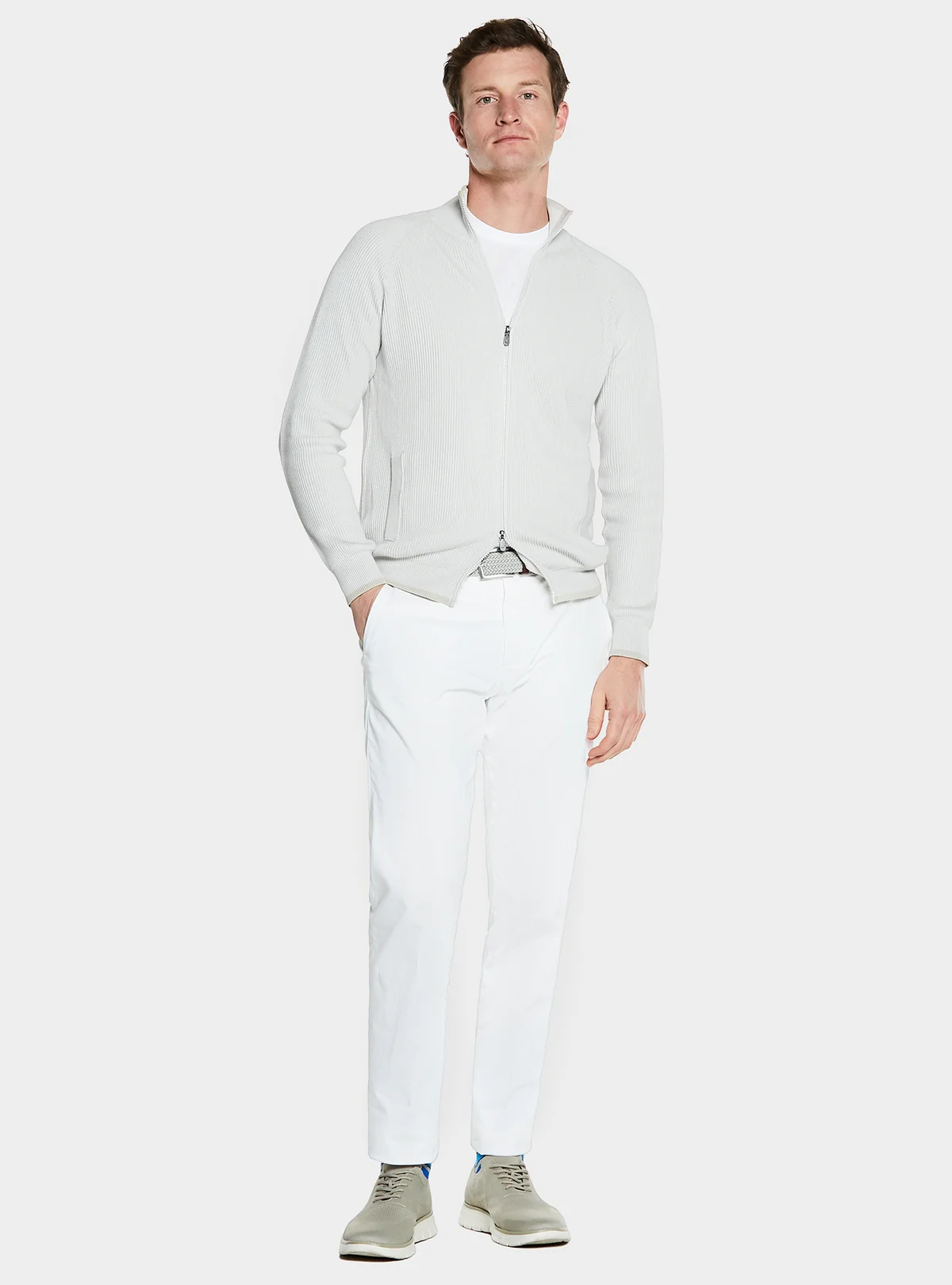 Maglia full zip a coste in puro cotone